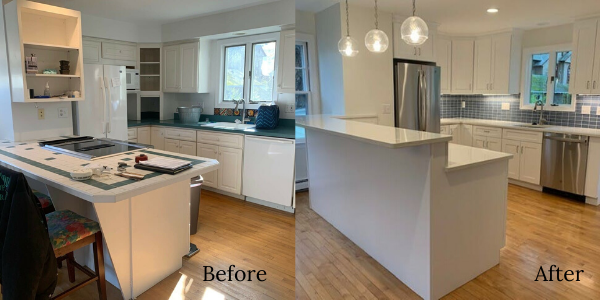 Before and after photo of a kitchen remodel